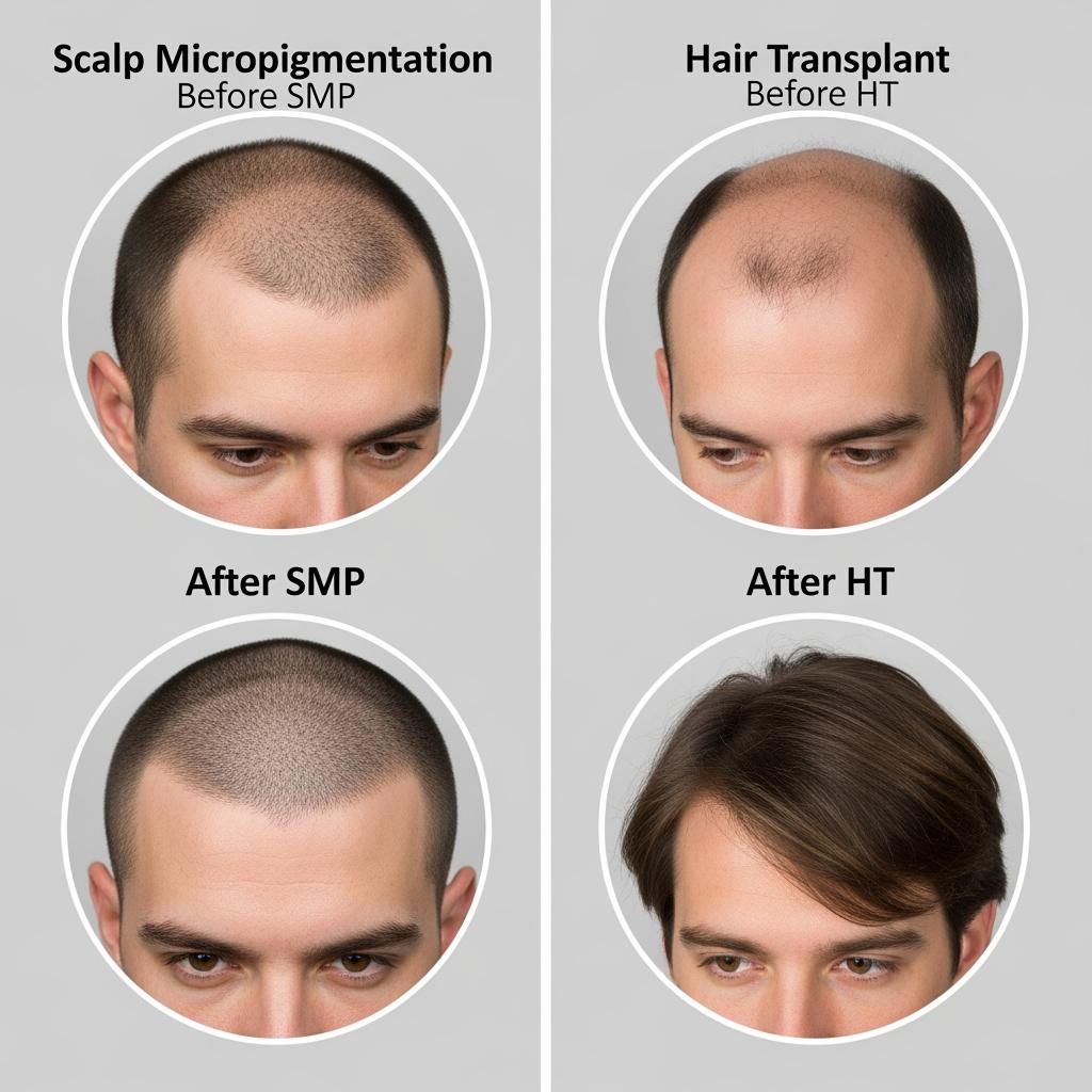 Scalp Micropigmentation vs Hair Transplant before and after